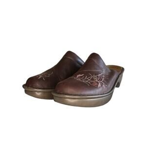Naot Mule Shoes Womens Israel Madras Brown Embroidered Leather Size 39 US 8